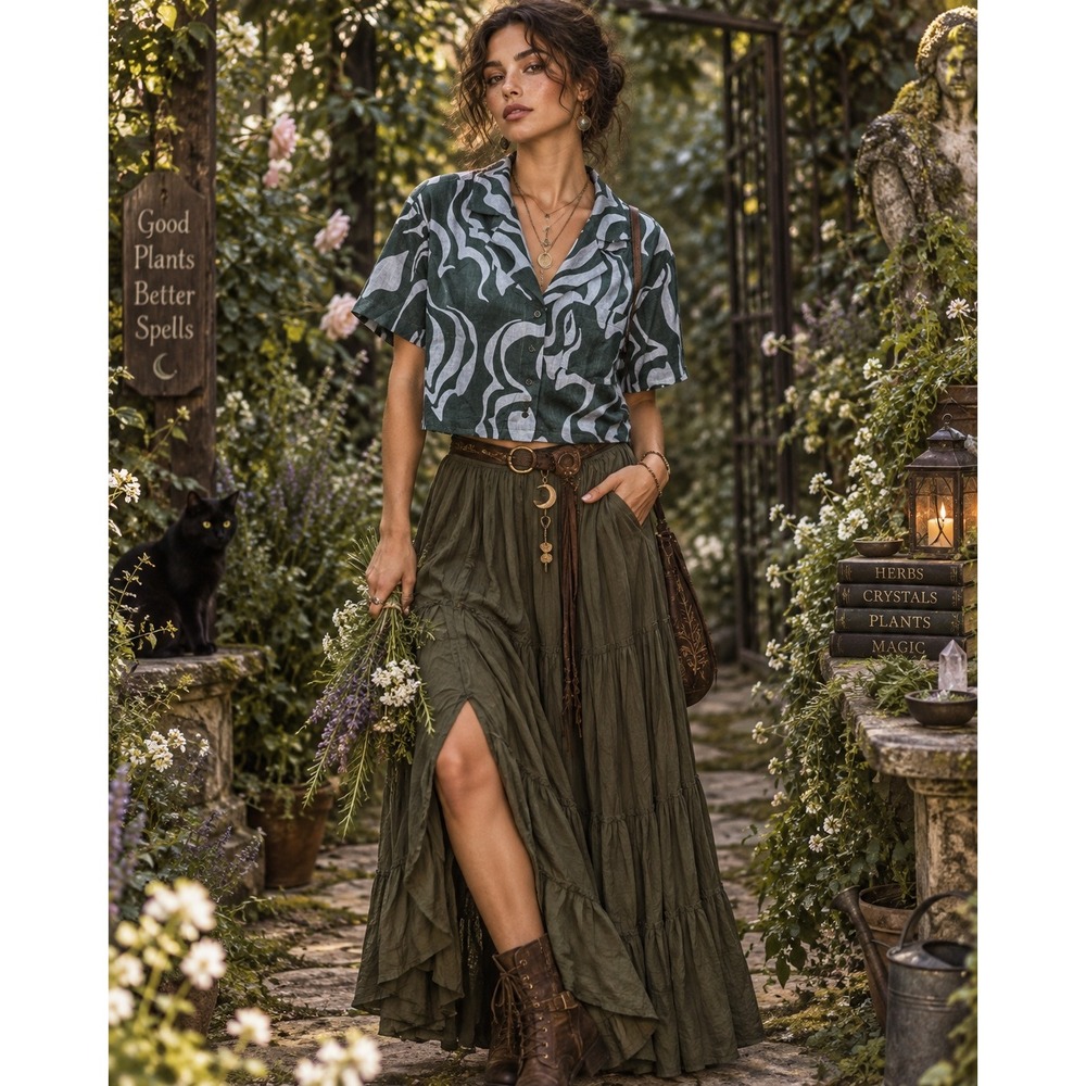Reformation Green Abstract Swirl Print 100% Linen Cropped Button Down Top Small